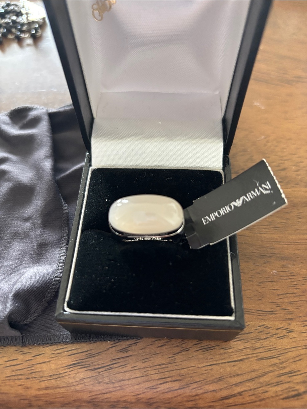 Emporio Armani Cream Stone Silver-Tone Ring